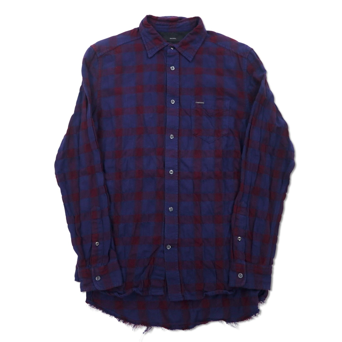 DIESEL Cut-off Grunge Check Shirt M Navy Purple Distressed