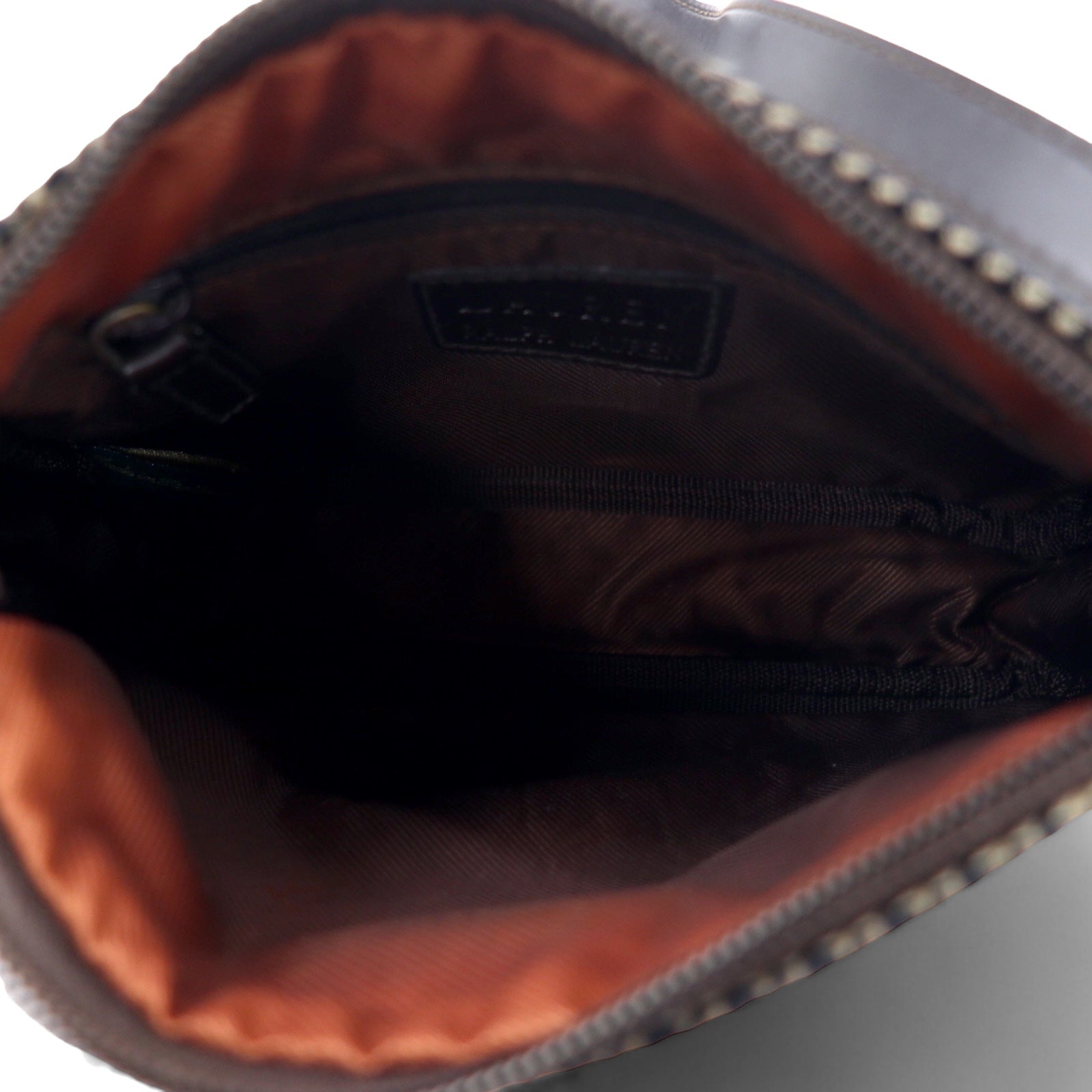 LAUREN RALPH LAUREN Gun Club Check Shoulder Bag Pochette Brown Nylon Canvas Logo Plate