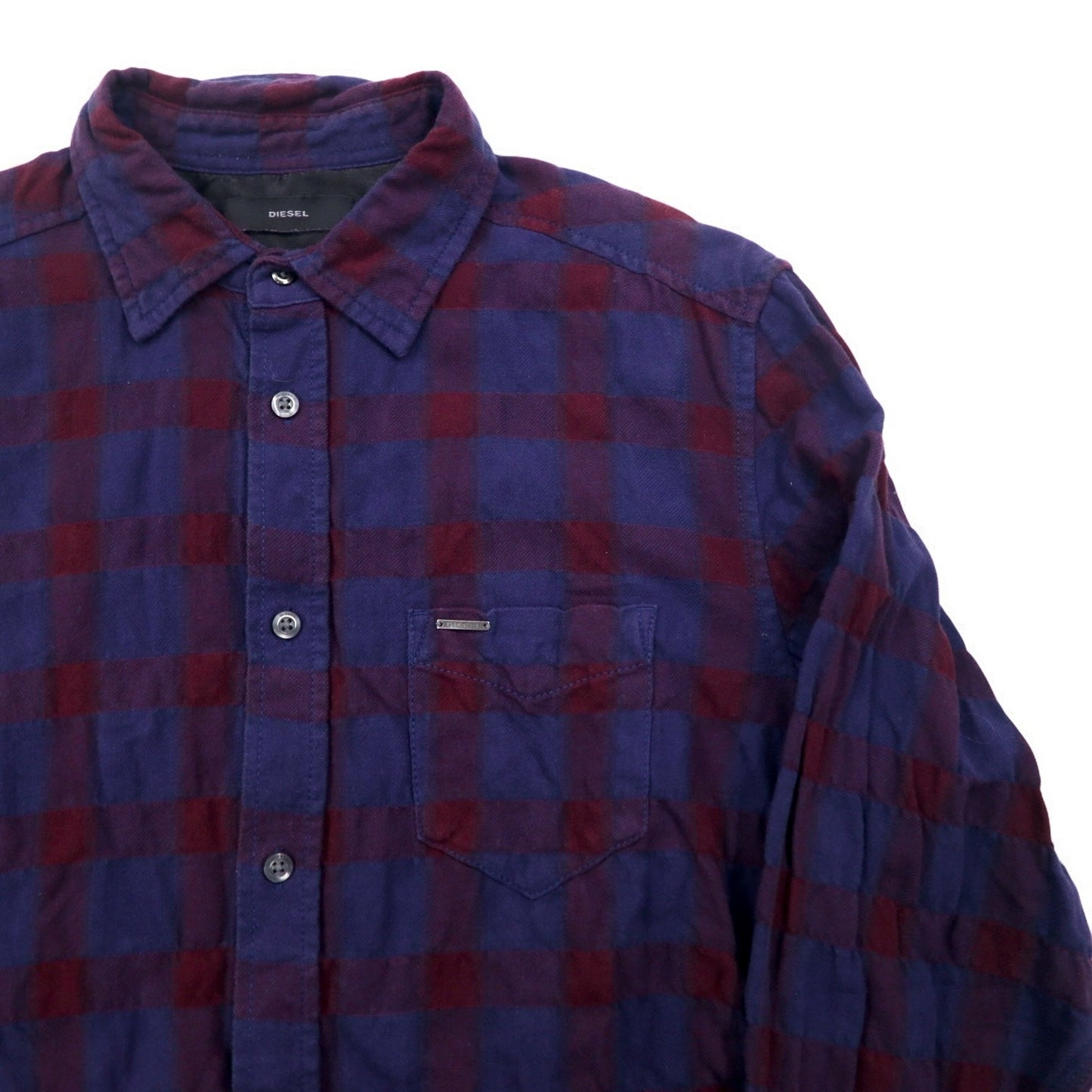 DIESEL Cut-off Grunge Check Shirt M Navy Purple Distressed
