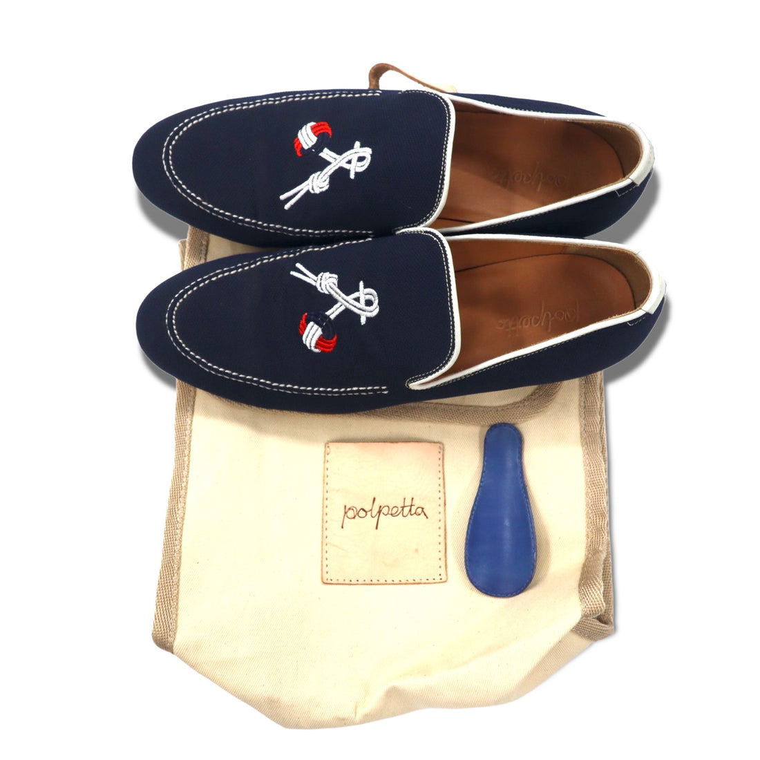 polpetta slip-on loafers, 26.5cm, navy, canvas, tassel embroidery, TROMPE