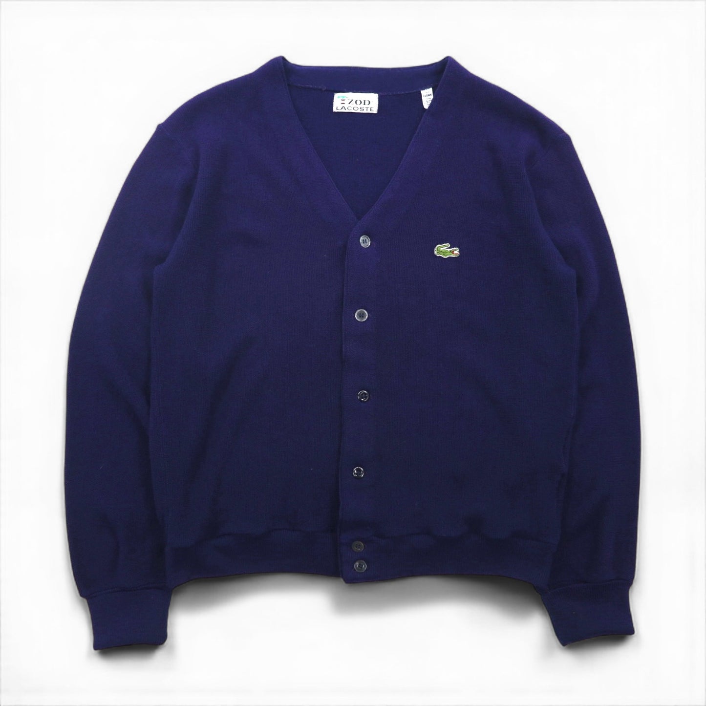 IZOD LACOSTE 70s Knit Cardigan with Spool Tag, Size Small, Navy, Acrylic, Short Length