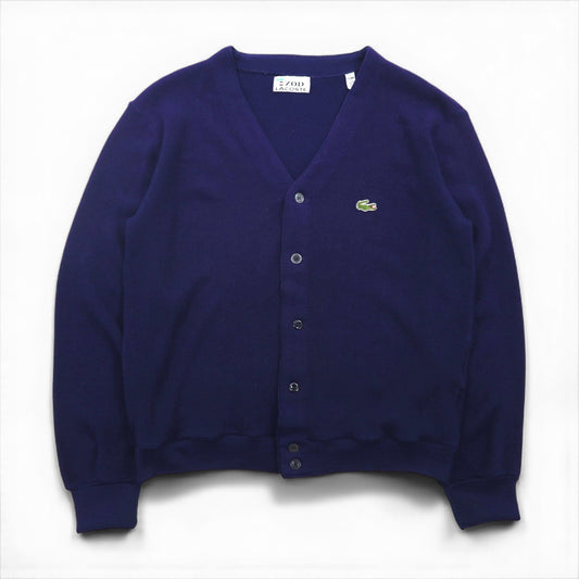 IZOD LACOSTE 70年代 糸巻タグ ニット カーディガン S ネイビー アクリル 短丈