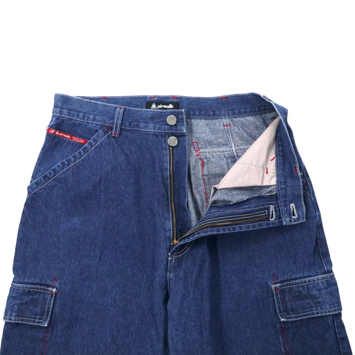 Airwalk 90s Buggy CARGO Shorts Half Pants Denim L Blue Vintage 