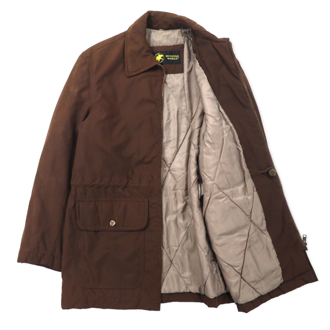 HUNTING WORLD Field Jacket 40 Brown Polyester Filling Quilted Liner Drawcord riri Zip Made in Italy