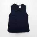 MIHARA YASUHIRO Collared Sleeveless Blouse, Size L, Navy, Cotton Stretch, Made in Japan