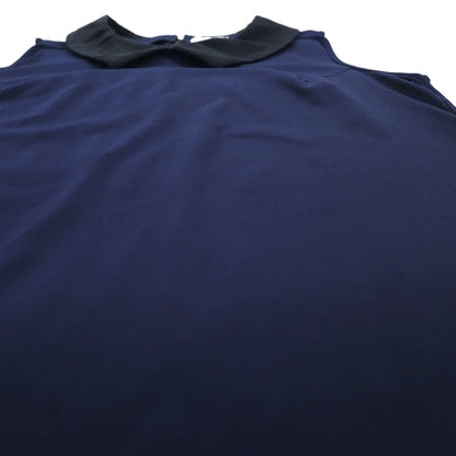 MIHARA YASUHIRO 襟付き ノースリーブ ブラウス L ネイビー コットン ストレッチ 日本製