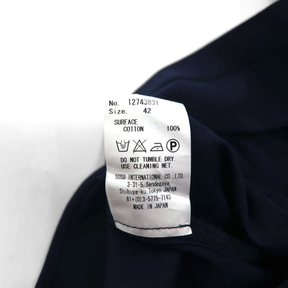 MIHARA YASUHIRO 襟付き ノースリーブ ブラウス L ネイビー コットン ストレッチ 日本製