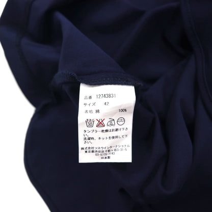 MIHARA YASUHIRO 襟付き ノースリーブ ブラウス L ネイビー コットン ストレッチ 日本製
