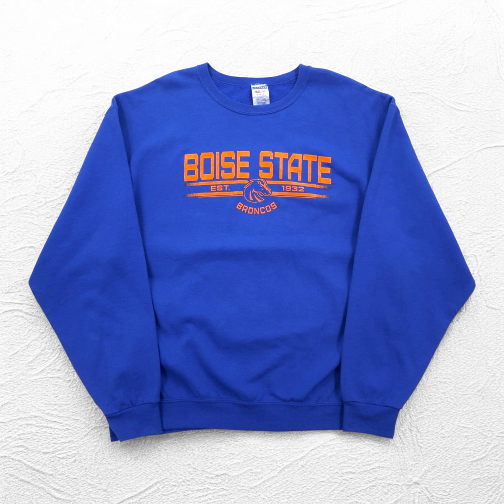 JERZEES 90年代 カレッジプリント スウェット XL ブルー 裏起毛 NCAA フットボール BOISE STATE BRONCOS ホンジュラス製