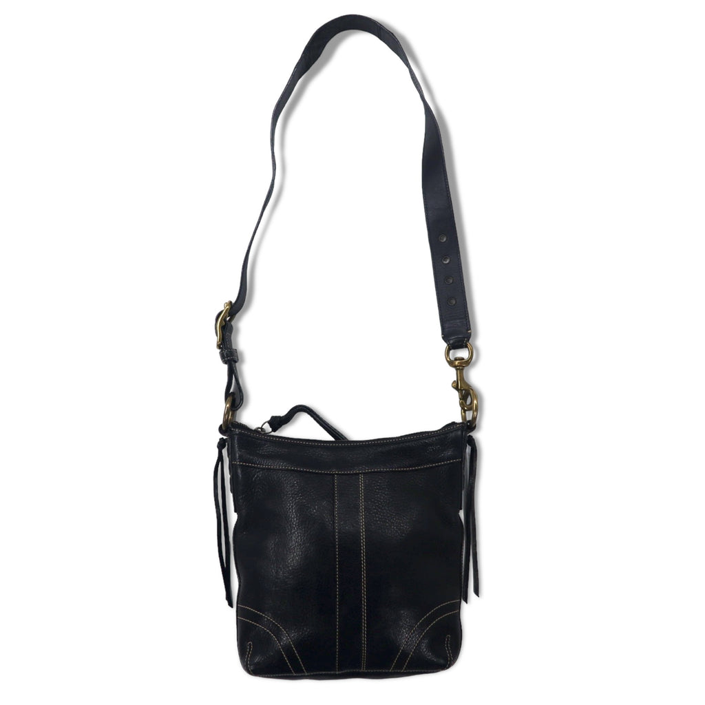日本然リトテ-古着オンライン-COACH ダッフル レザー クロスボディ ショルダーバッグ ブラック ステッチ 10398-COACH Duffel Leather Cross Body Shoulder Bag Black Stitch 10398