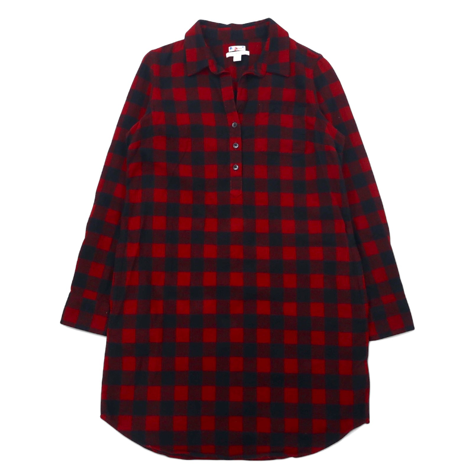 日本然リトテ-古着オンライン-L.L.Bean リラックスフィット フランネルシャツ ワンピース S レッド ブラック コットン スリランカ製-L.L.Bean Relaxed Fit Flannel Shirt Dress S Red Black Cotton Sri Lanka Made