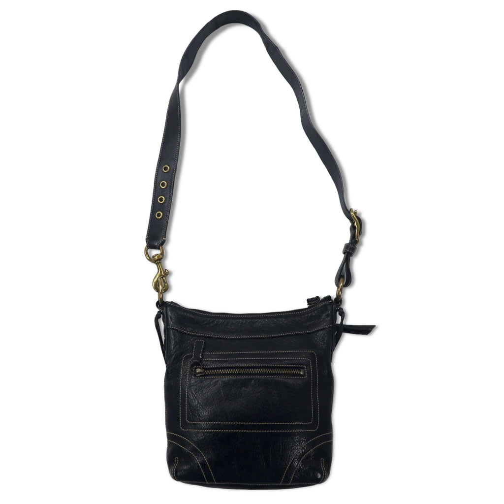 COACH Duffle Leather Crossbody Shoulder Bag Black Stitch 10398