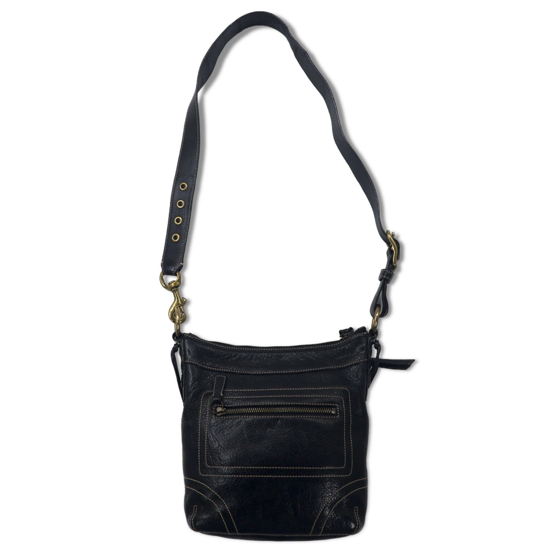 COACH Duffle Leather Crossbody Shoulder Bag Black Stitch 10398