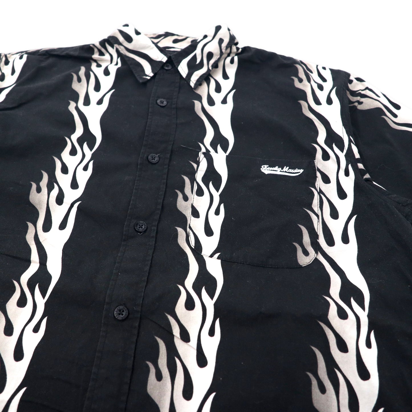 FREAKY 90年代 ファイヤーパターン 半袖シャツ アロハシャツ L ブラック コットン 総柄