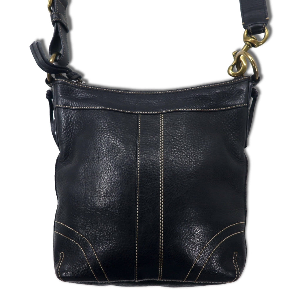 COACH Duffle Leather Crossbody Shoulder Bag Black Stitch 10398