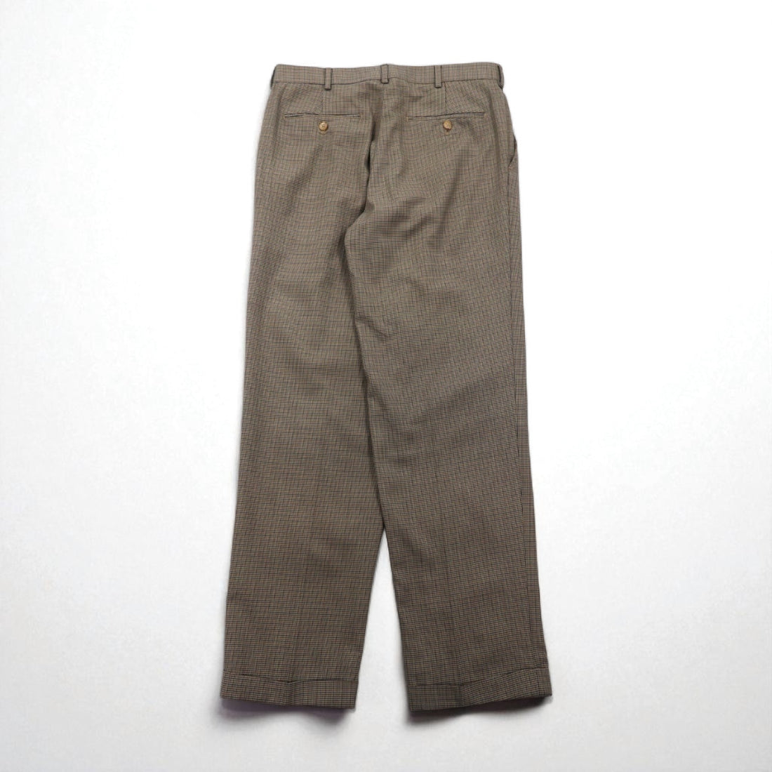 LANDS' END 2タック ワイド スラックスパンツ M ブラウン グレンチェック ウール