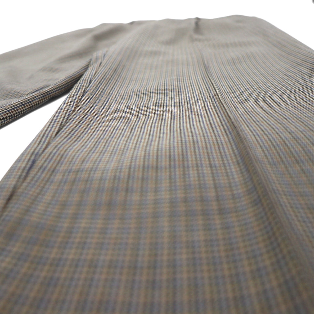 LANDS' END 2タック ワイド スラックスパンツ M ブラウン グレンチェック ウール