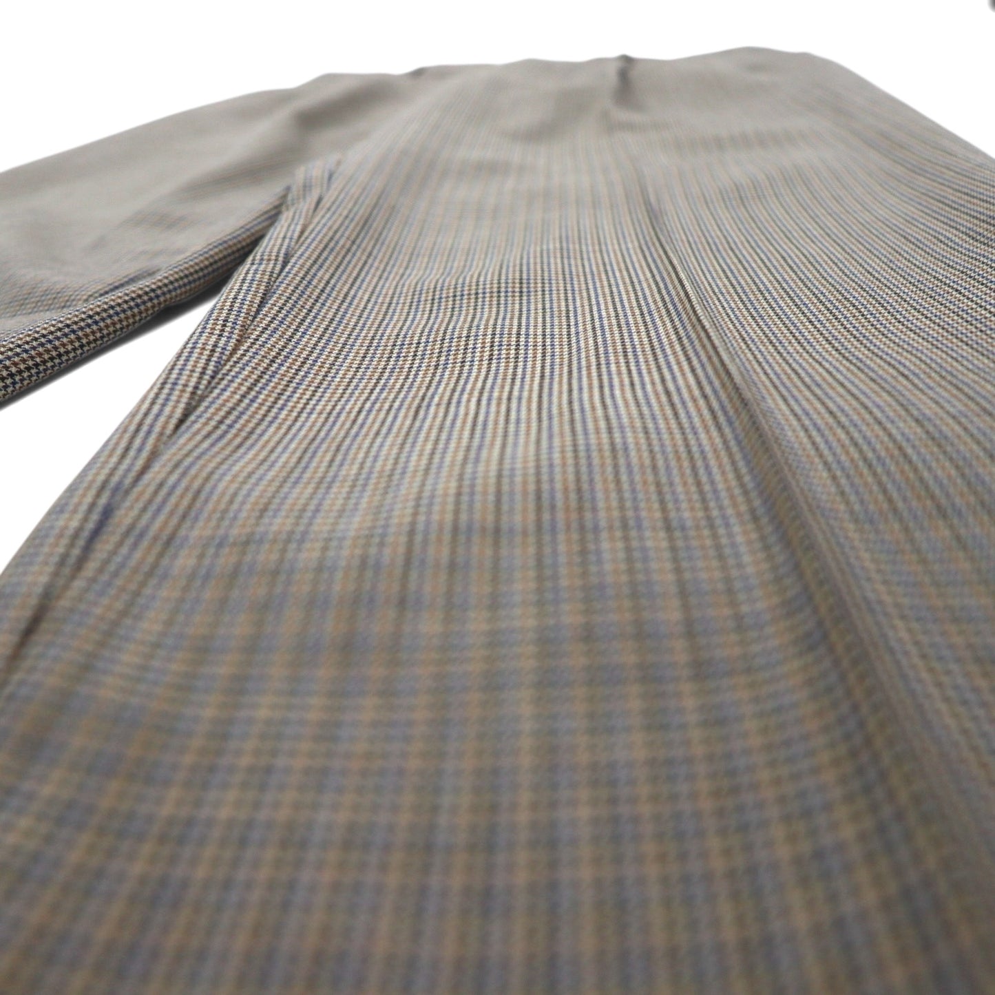 LANDS' END 2タック ワイド スラックスパンツ M ブラウン グレンチェック ウール