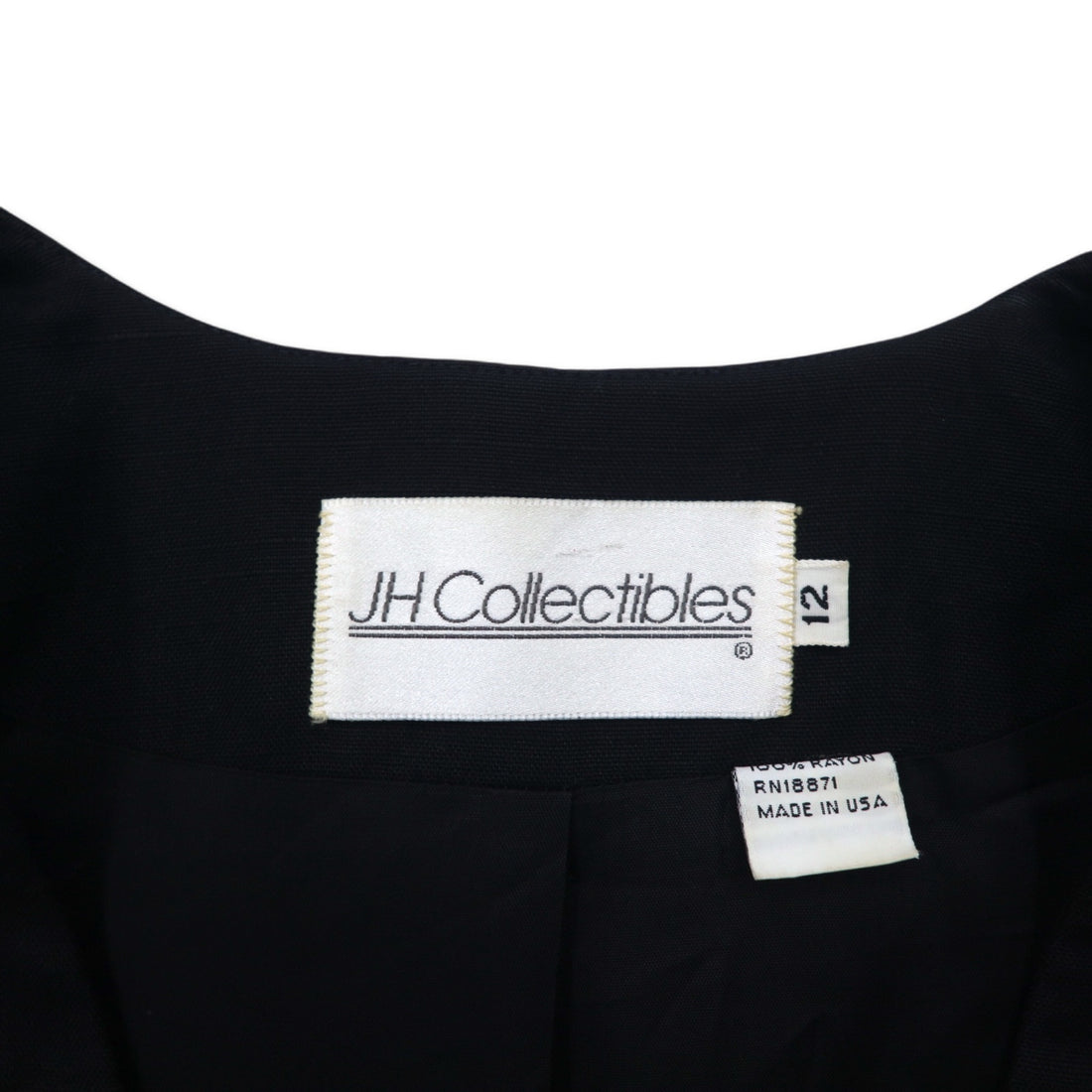 Vintage 90s made in USA Double-Breasted Blazer JH Collectibles Double-breasted no-collar tailored jacket XL Black Rayon