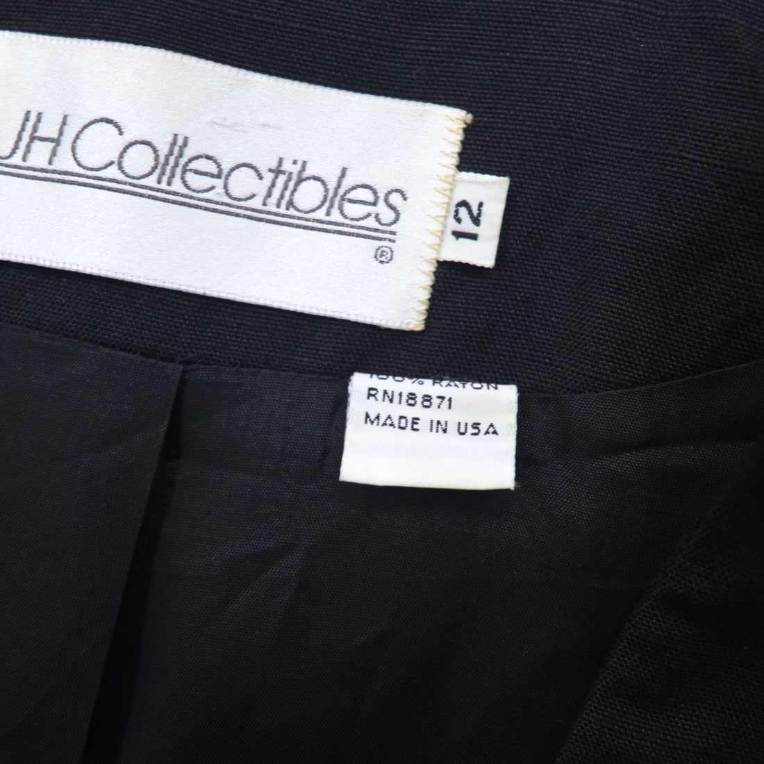 Vintage 90s made in USA Double-Breasted Blazer JH Collectibles Double-breasted no-collar tailored jacket XL Black Rayon