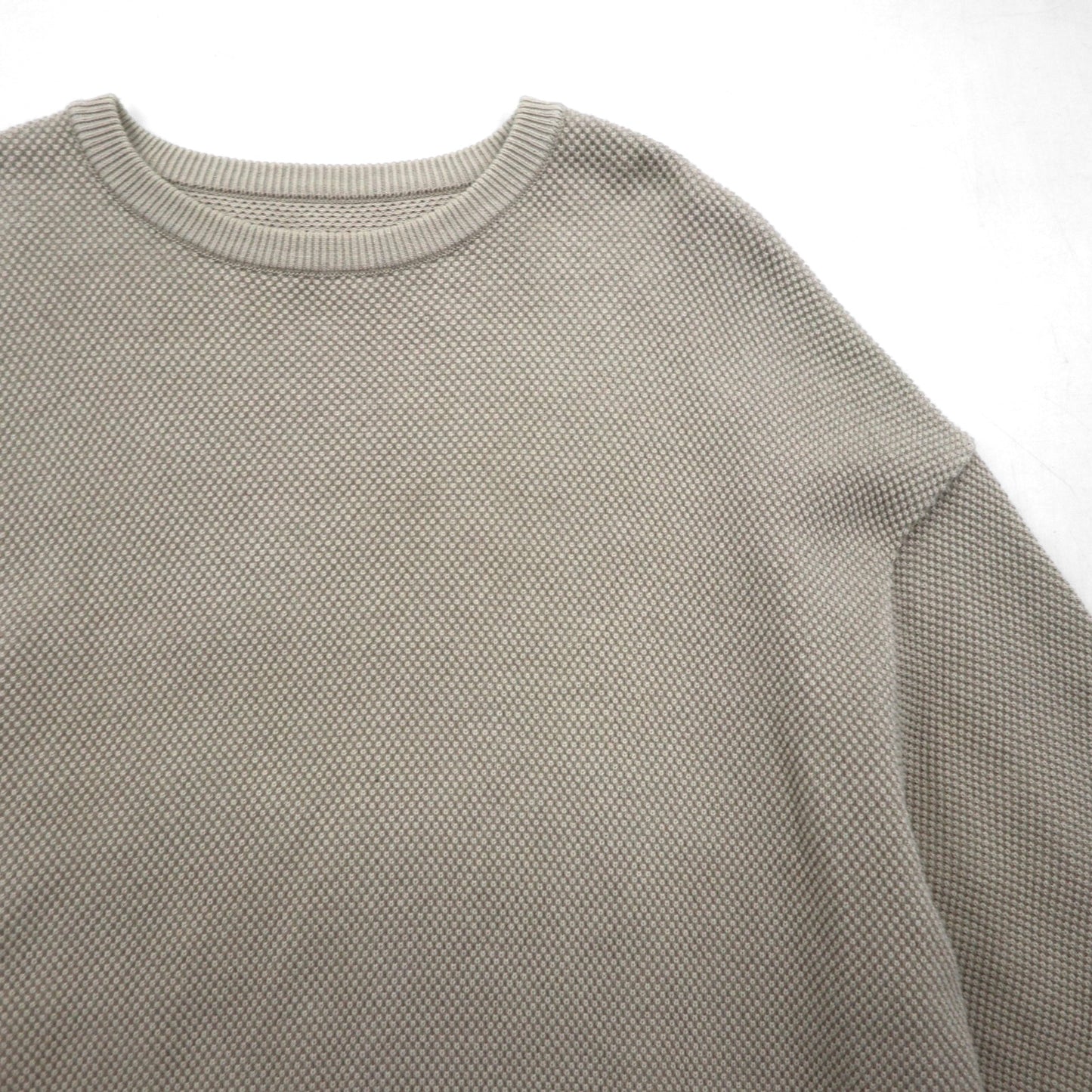 crepuscule Moss Stitch Pullover Knit Sweater, Beige, Pique, Medium, Oversized, 1901-001
