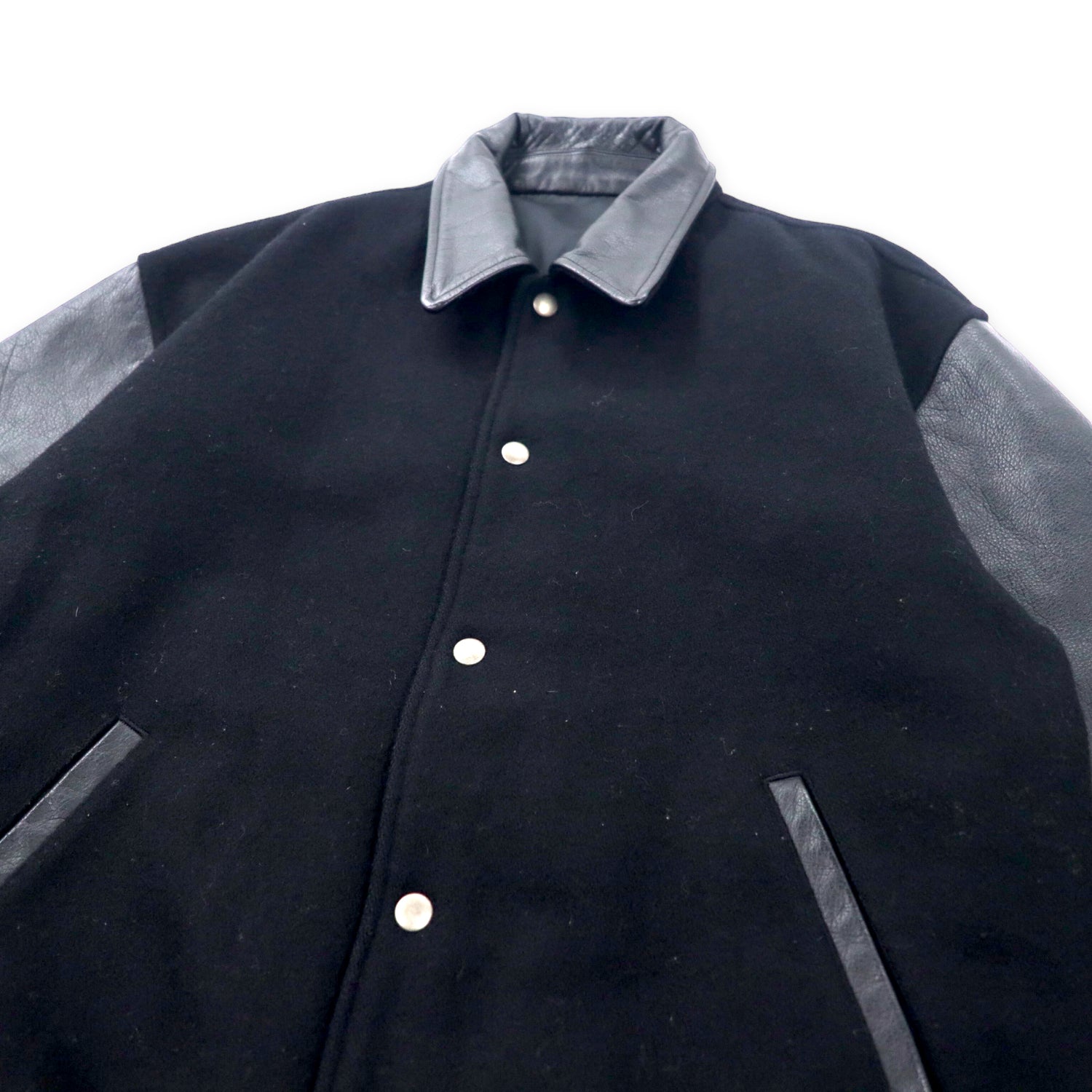 Incense leather switching VARSITY JACKET M Black Wool Cowhide Buck