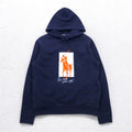 POLO RALPH LAUREN Pony Print Pullover Hoodie M Navy Fleece Lining Side Pockets