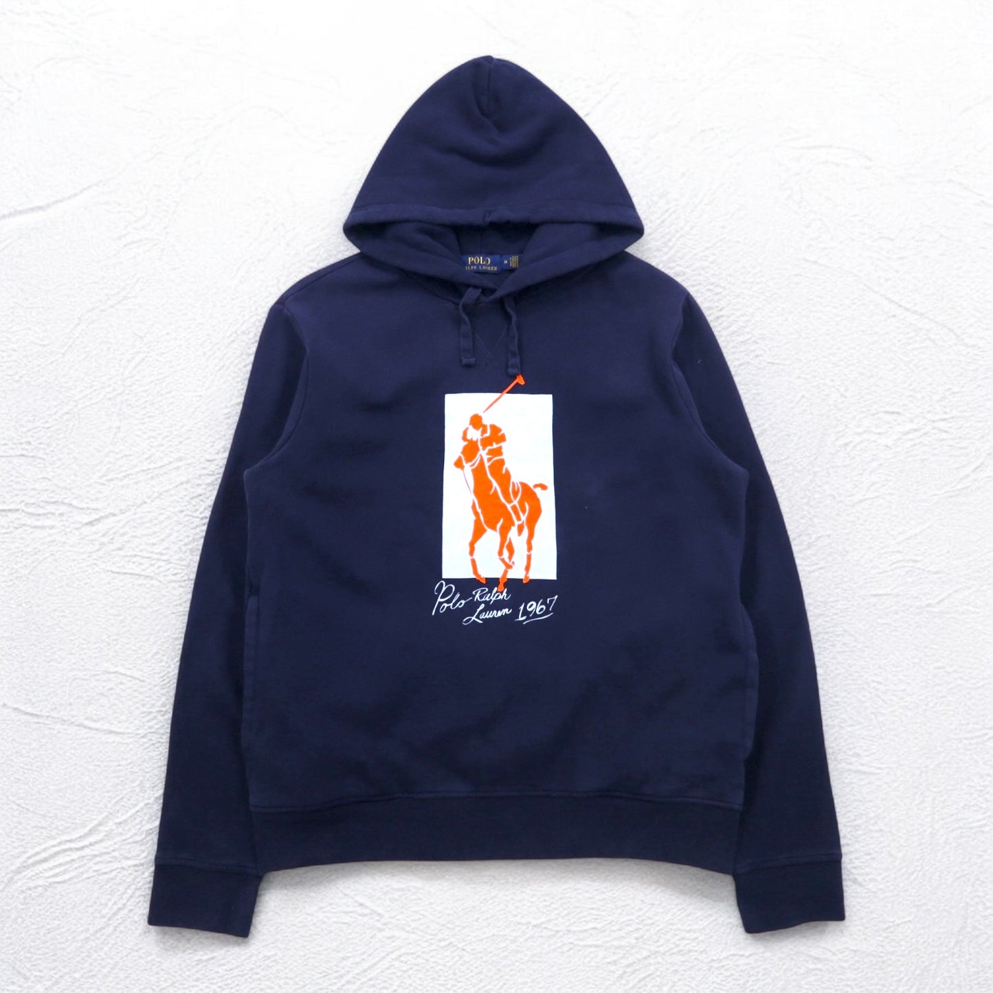POLO RALPH LAUREN ポニー プリント プルオーバー パーカー M ネイビー 裏起毛 サイドポケット