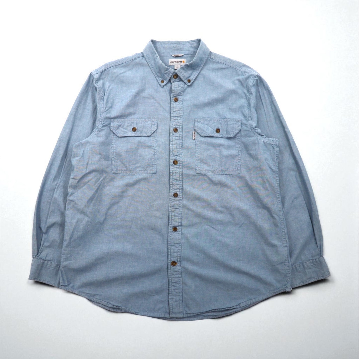 carhartt ボタンダウン ワークシャツ シャンブレー シャツ XL インディゴ ダブルポケット FORT L/S CHAMBRAY SHIRT S202 RELAXED FIT