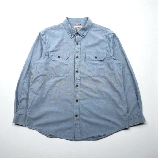 carhartt ボタンダウン ワークシャツ シャンブレー シャツ XL インディゴ ダブルポケット FORT L/S CHAMBRAY SHIRT S202 RELAXED FIT