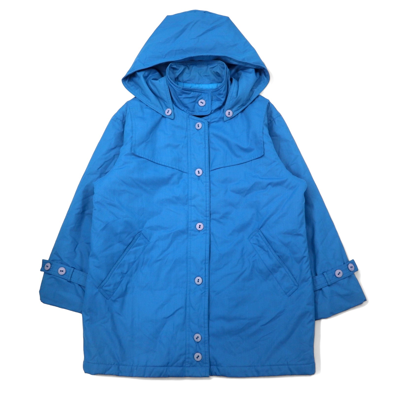 日本然リトテ-古着オンライン-LONDON FOG インサレーション ステンカラーコート 10 ブルー ポリエステル 中綿 フード着脱式-LONDON FOG Puffer Coat 10 Blue Polyester Filling Hoodie detachable