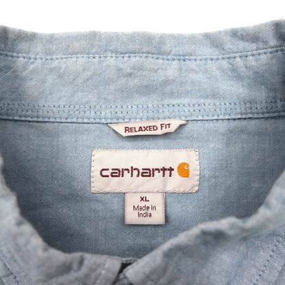 carhartt ボタンダウン ワークシャツ シャンブレー シャツ XL インディゴ ダブルポケット FORT L/S CHAMBRAY SHIRT S202 RELAXED FIT