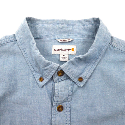 carhartt ボタンダウン ワークシャツ シャンブレー シャツ XL インディゴ ダブルポケット FORT L/S CHAMBRAY SHIRT S202 RELAXED FIT