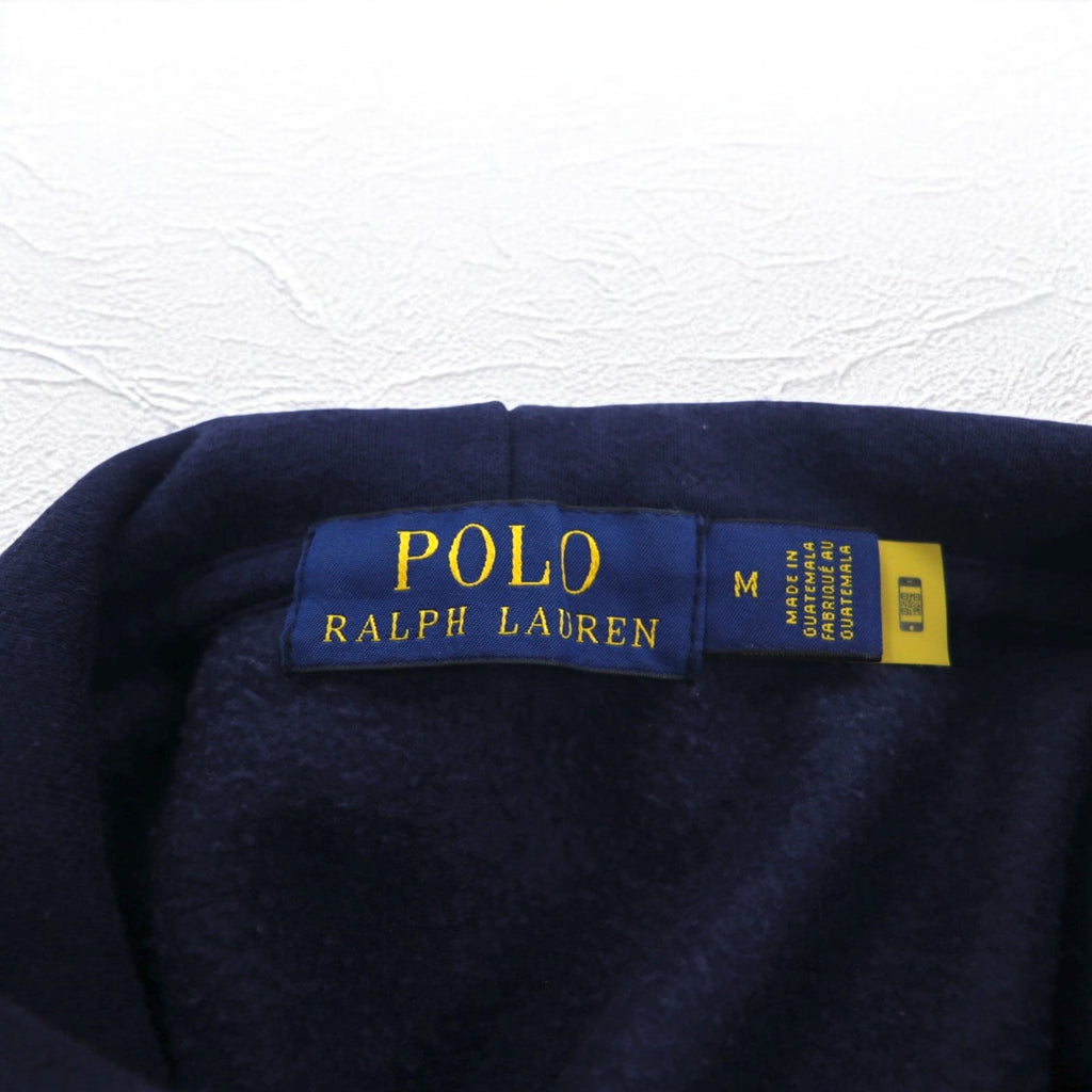 POLO RALPH LAUREN Pony Print Pullover Hoodie M Navy Fleece Lining Side Pockets