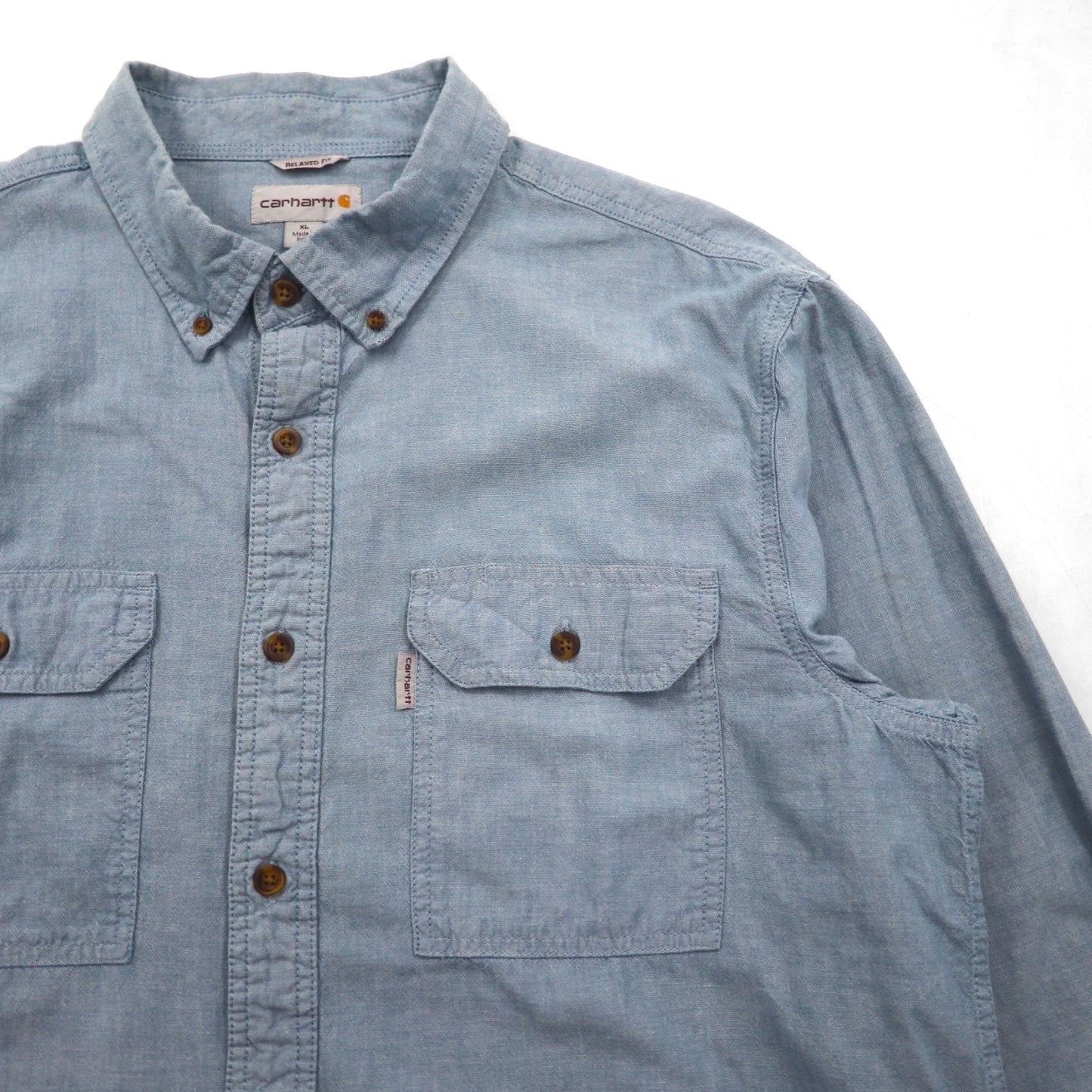 carhartt ボタンダウン ワークシャツ シャンブレー シャツ XL インディゴ ダブルポケット FORT L/S CHAMBRAY SHIRT S202 RELAXED FIT