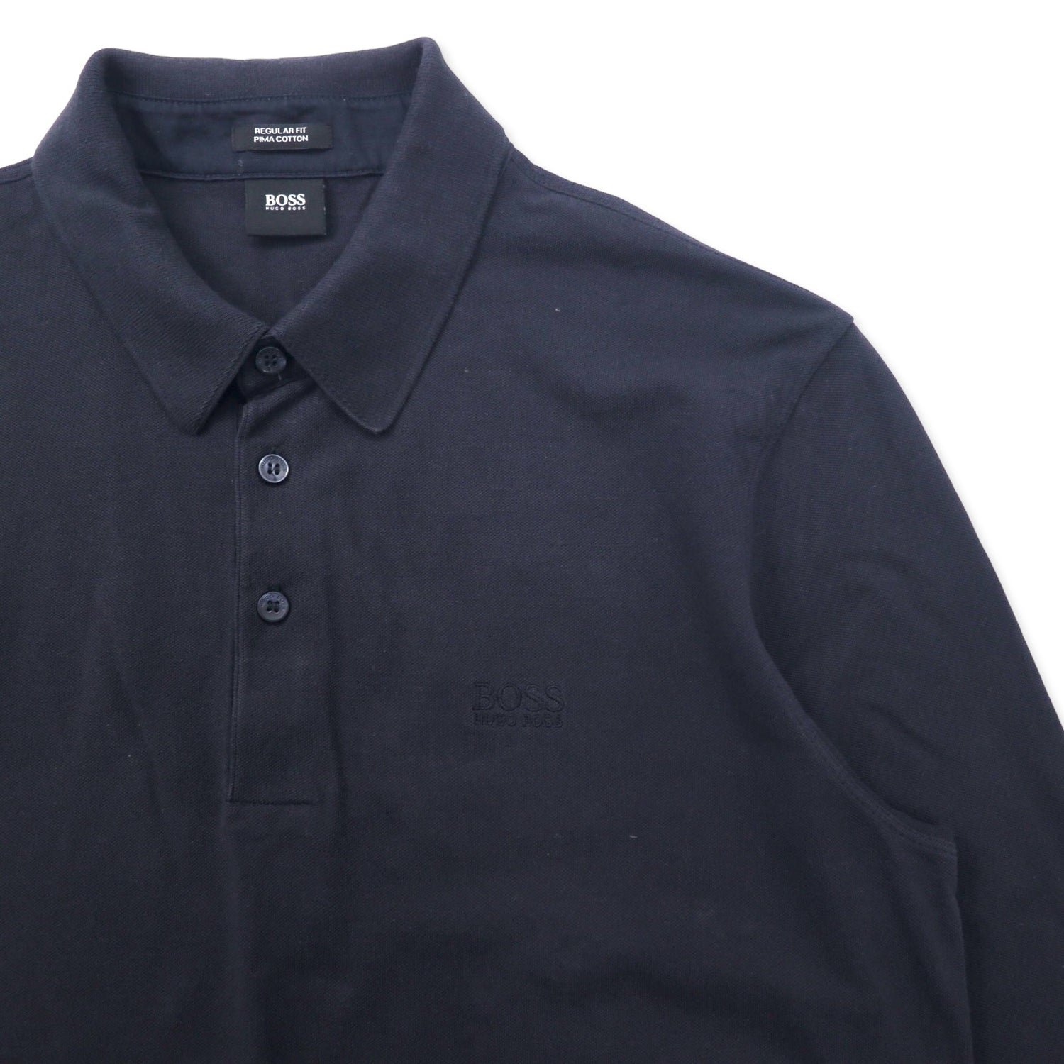 HUGO BOSS Pima Cotton Long Sleeve Polo Shirt L Black REGULAR FIT One Point  Logo Embroidery Peru Made – 日本然リトテ