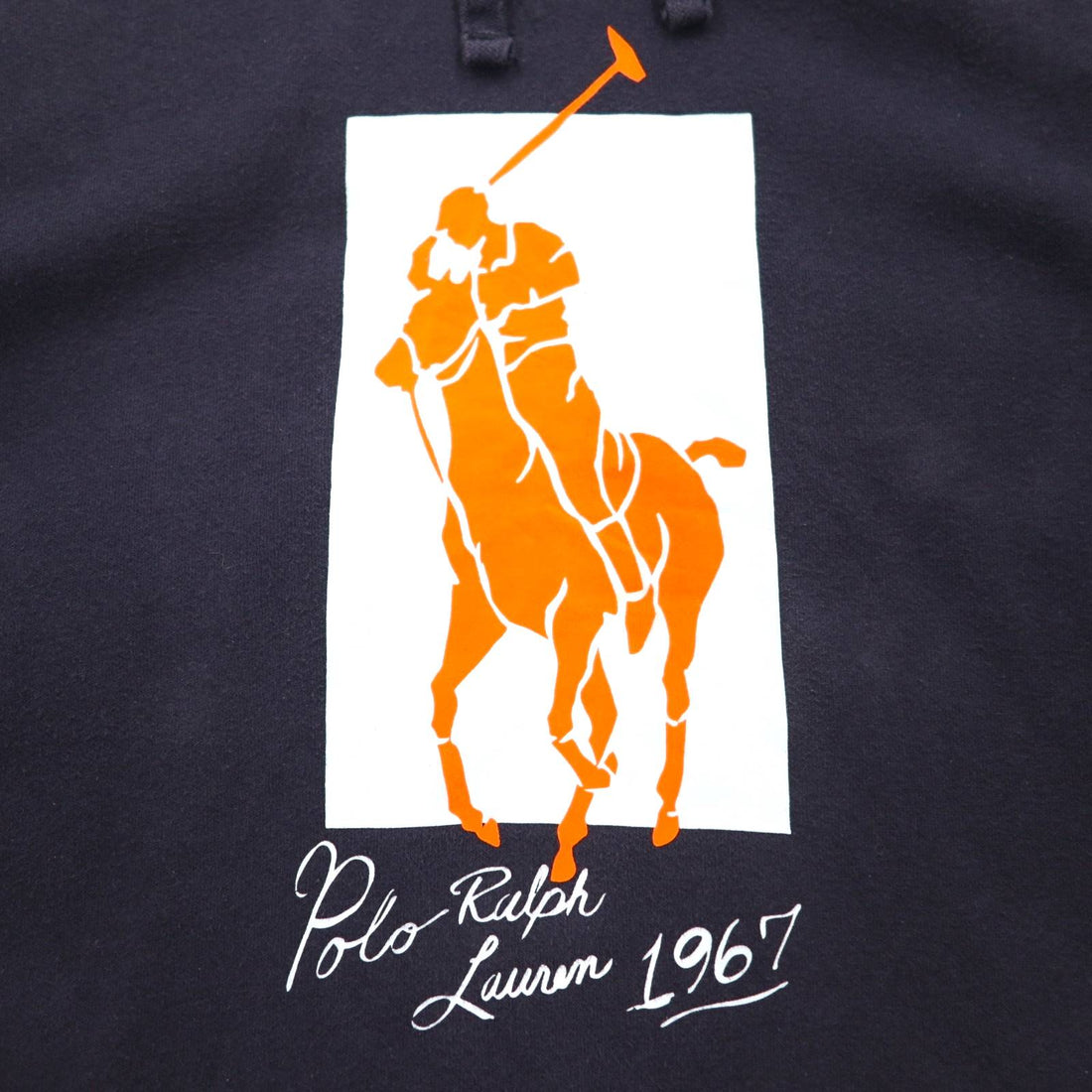 POLO RALPH LAUREN Pony Print Pullover Hoodie M Navy Fleece Lining Side Pockets