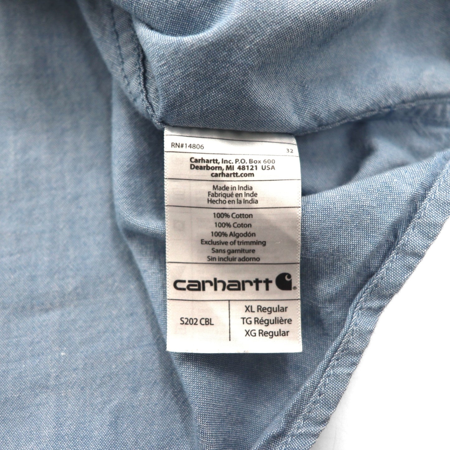 carhartt ボタンダウン ワークシャツ シャンブレー シャツ XL インディゴ ダブルポケット FORT L/S CHAMBRAY SHIRT S202 RELAXED FIT
