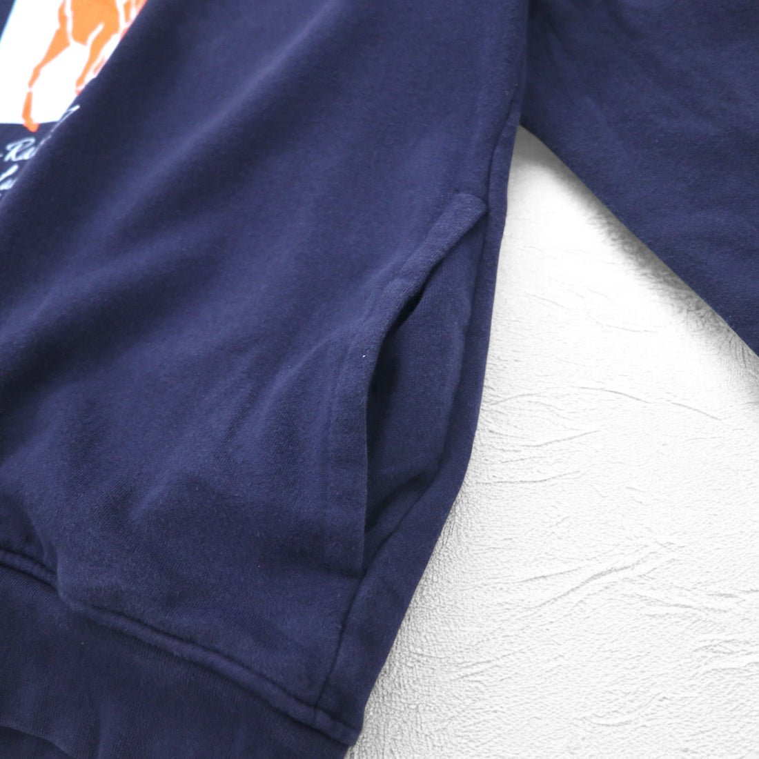 POLO RALPH LAUREN Pony Print Pullover Hoodie M Navy Fleece Lining Side Pockets
