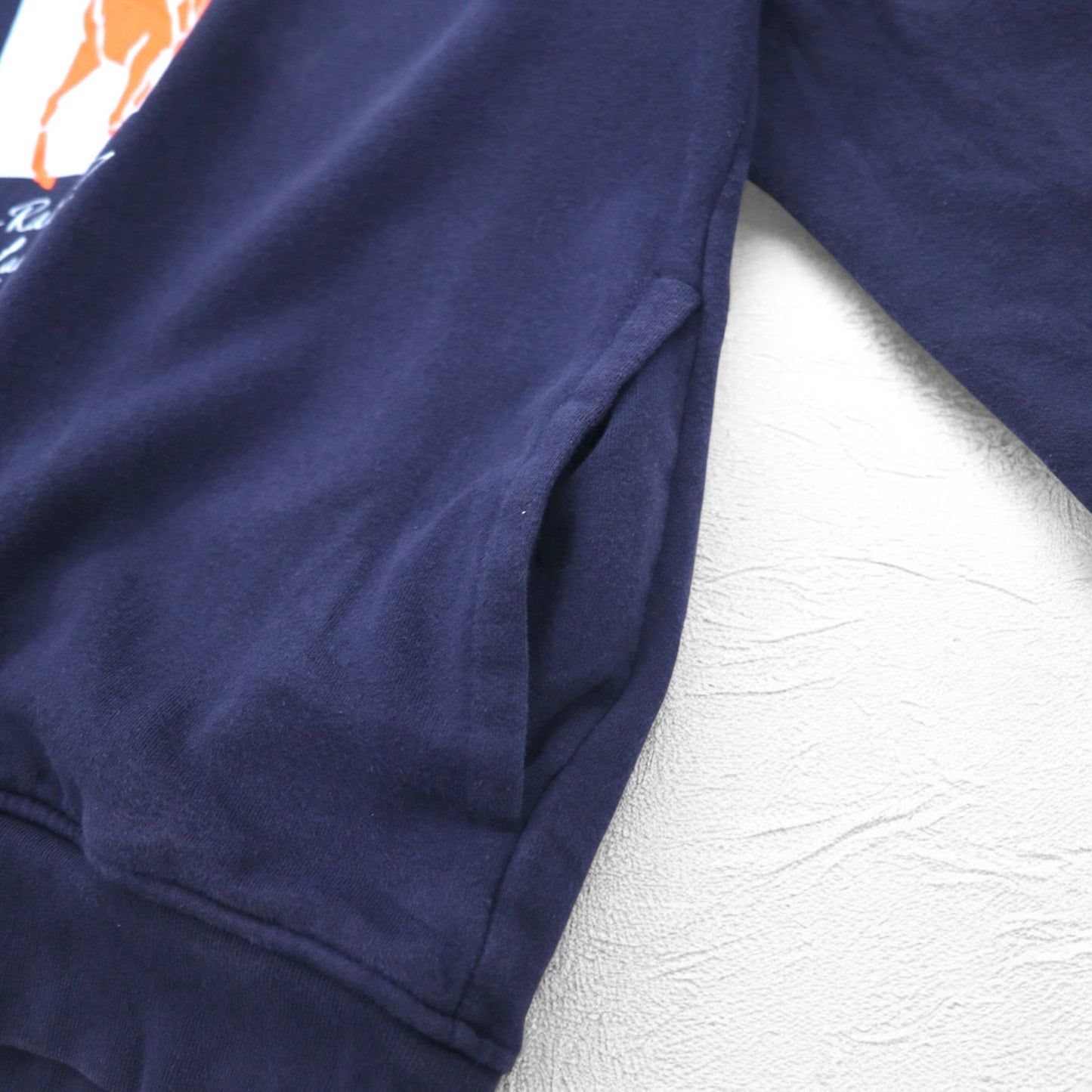 POLO RALPH LAUREN ポニー プリント プルオーバー パーカー M ネイビー 裏起毛 サイドポケット