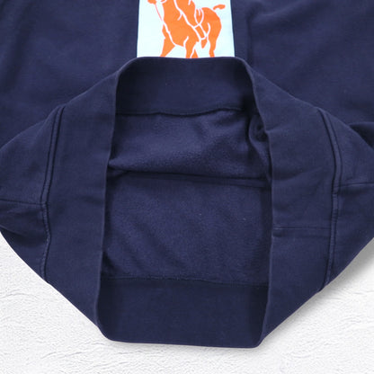 POLO RALPH LAUREN ポニー プリント プルオーバー パーカー M ネイビー 裏起毛 サイドポケット