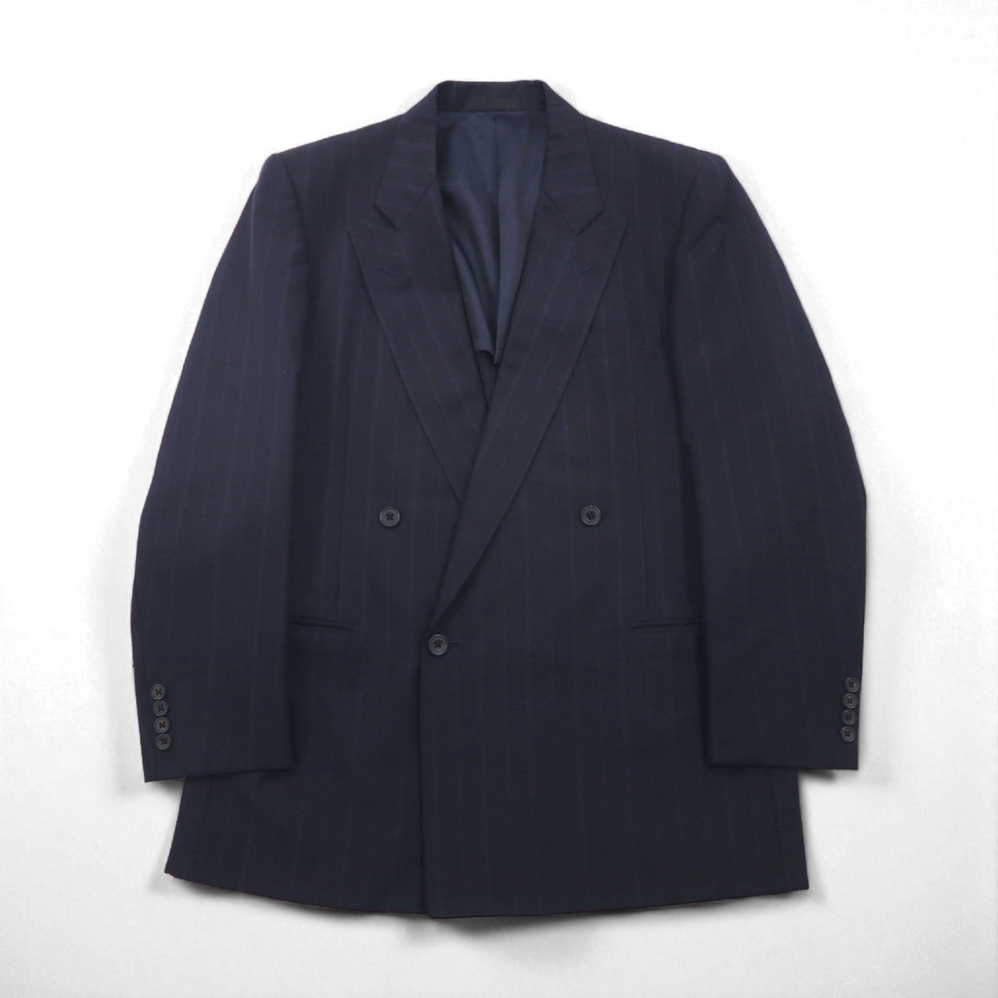 BURBERRY 日本製 ピークドラペル ダブル ブレザー セットアップ スーツ M ウール モヘア ストライプ WOOL＆MOHAIR