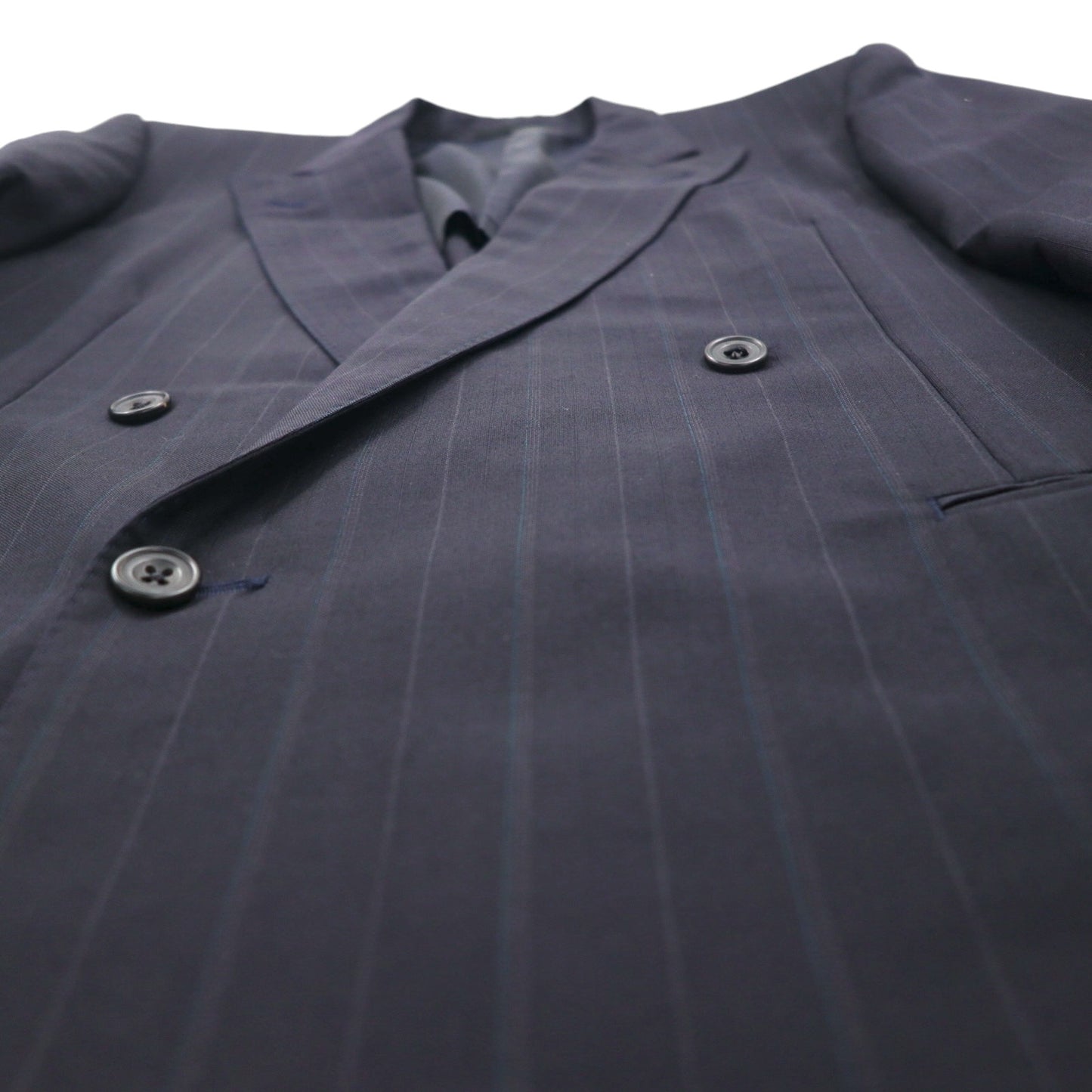 BURBERRY 日本製 ピークドラペル ダブル ブレザー セットアップ スーツ M ウール モヘア ストライプ WOOL＆MOHAIR