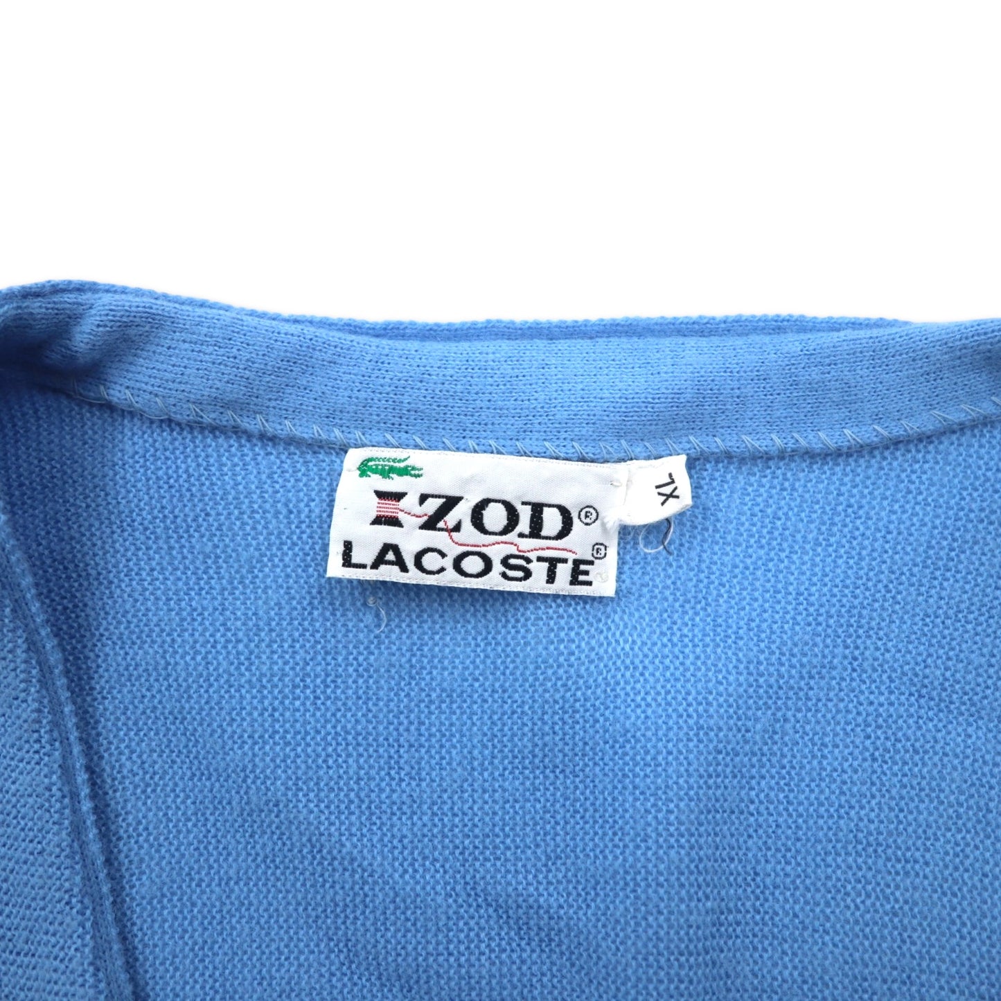 IZOD LACOSTE 70年代 糸巻きタグ アクリルニット カーディガン XL ブルー ワンポイントロゴ