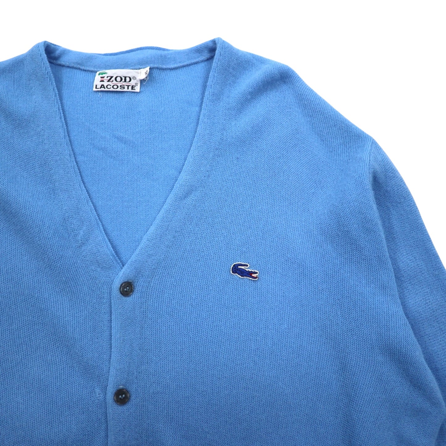 IZOD LACOSTE 70年代 糸巻きタグ アクリルニット カーディガン XL ブルー ワンポイントロゴ