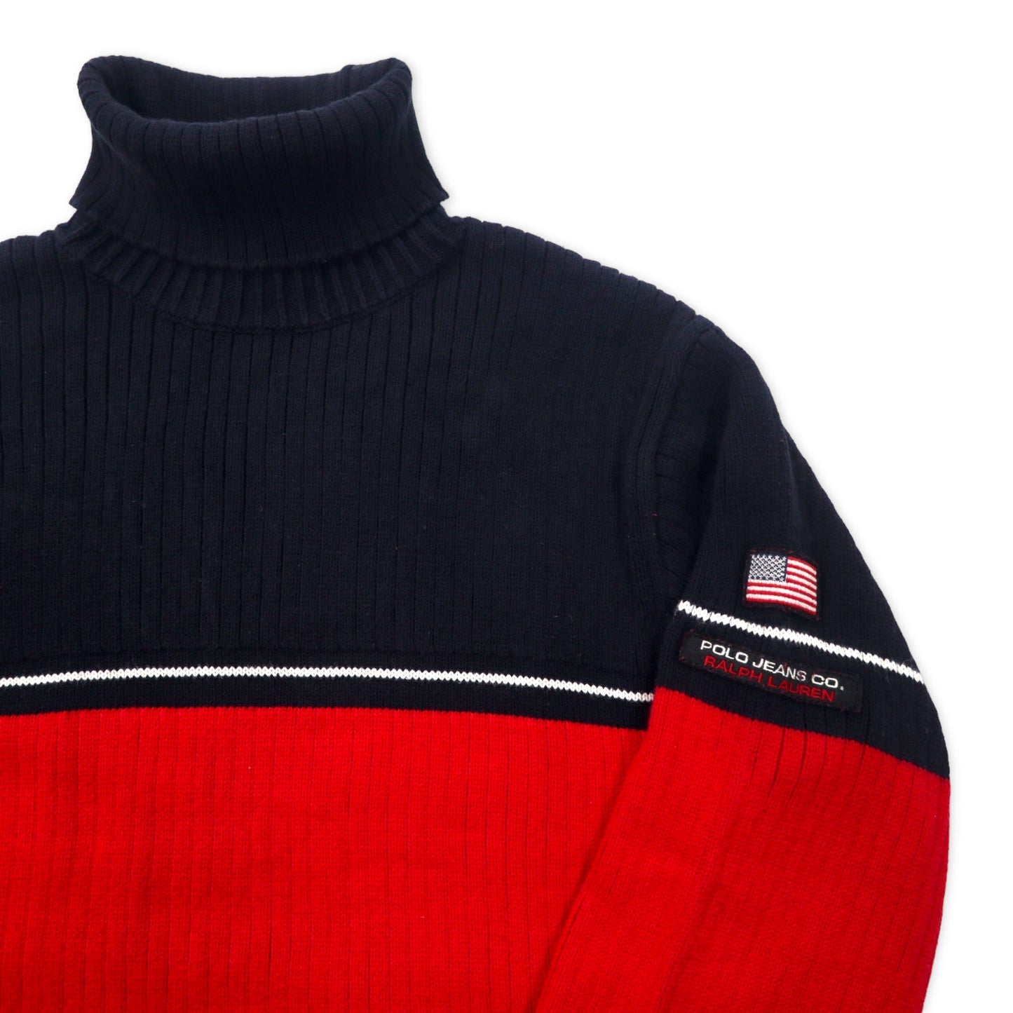 POLO JEANS CO. RALPH LAUREN turtleneck knit sweater M navy red bai