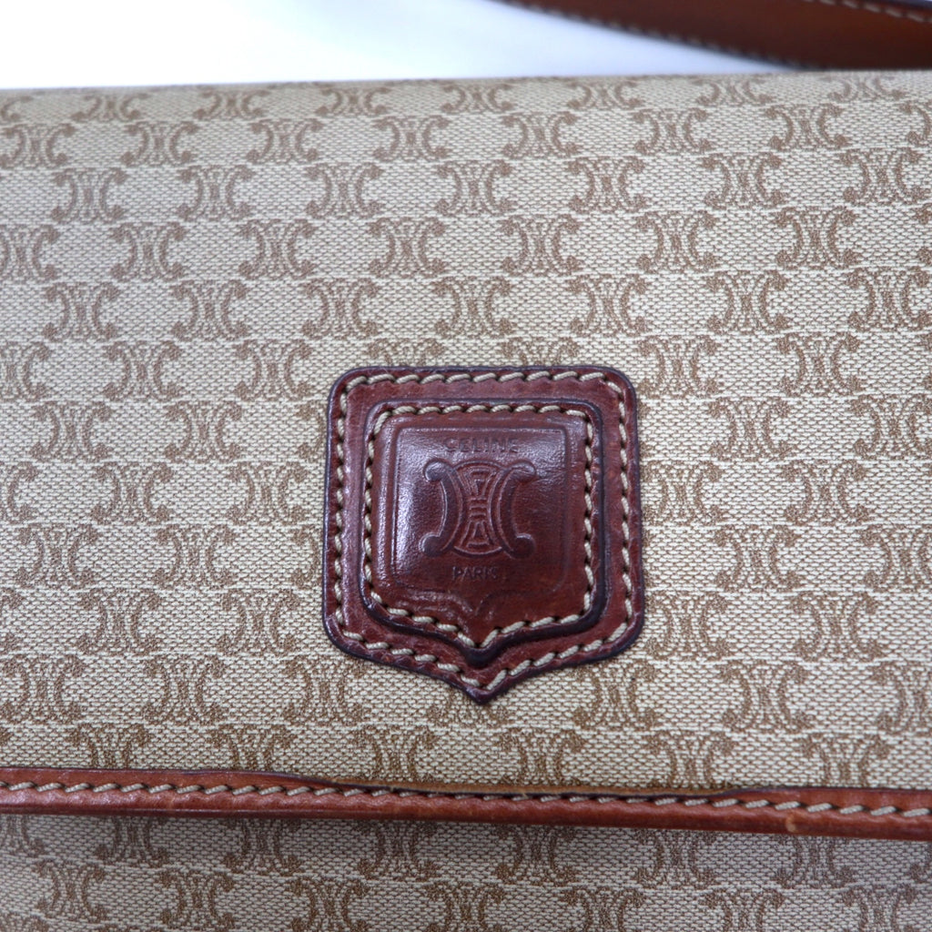 CELINE Old Macadam Shoulder Bag Brown PVC Leather Riri Zip M08 Made in Italy
