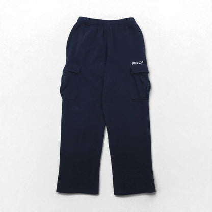 AND1 90s Wide-leg Sweatpants, Baggy Cargo Pants, Size M, Navy, Cotton