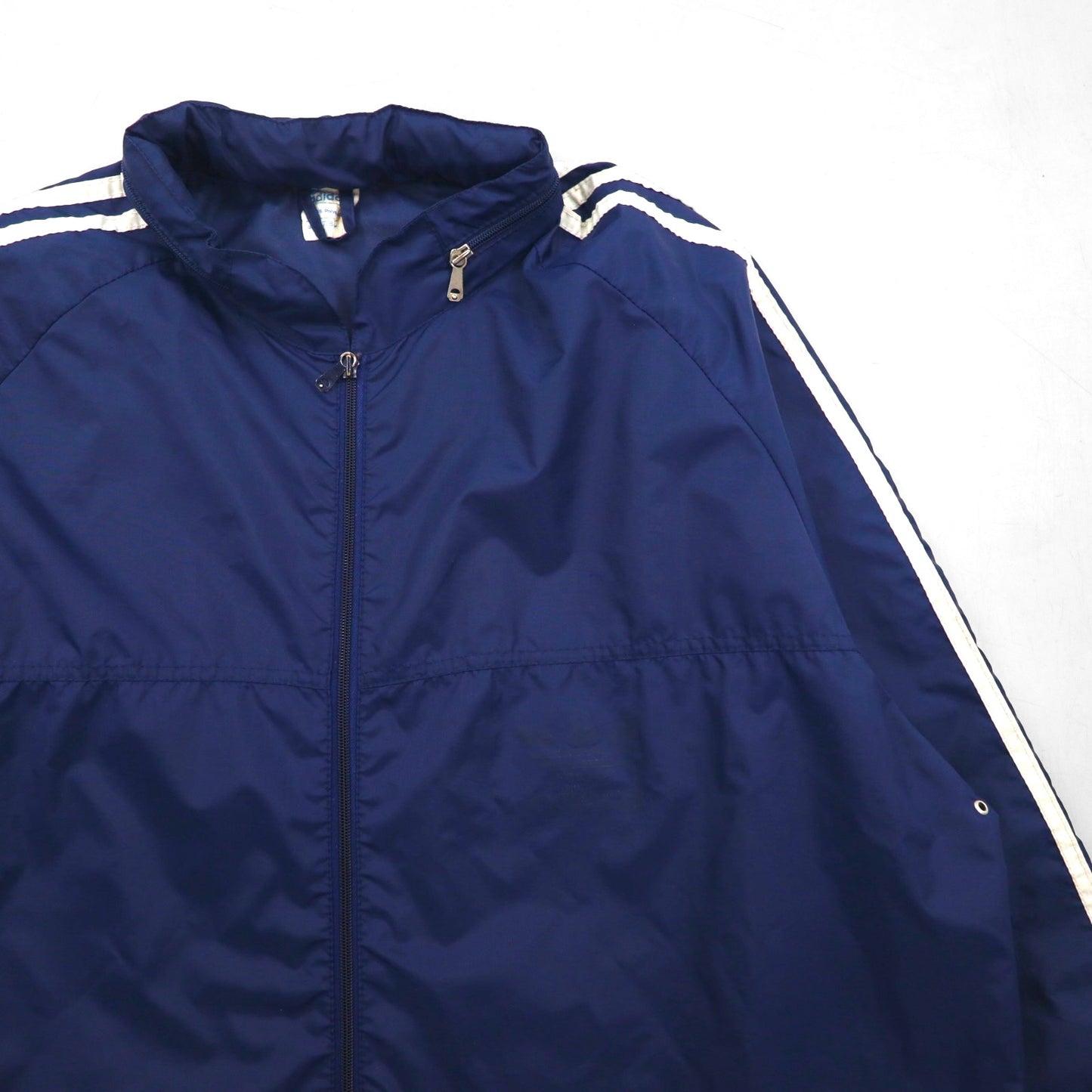 Adidas 1970s Nylon Parka Jacket, Size XL, Navy, with Hood Storage, Made in Former Yugoslavia