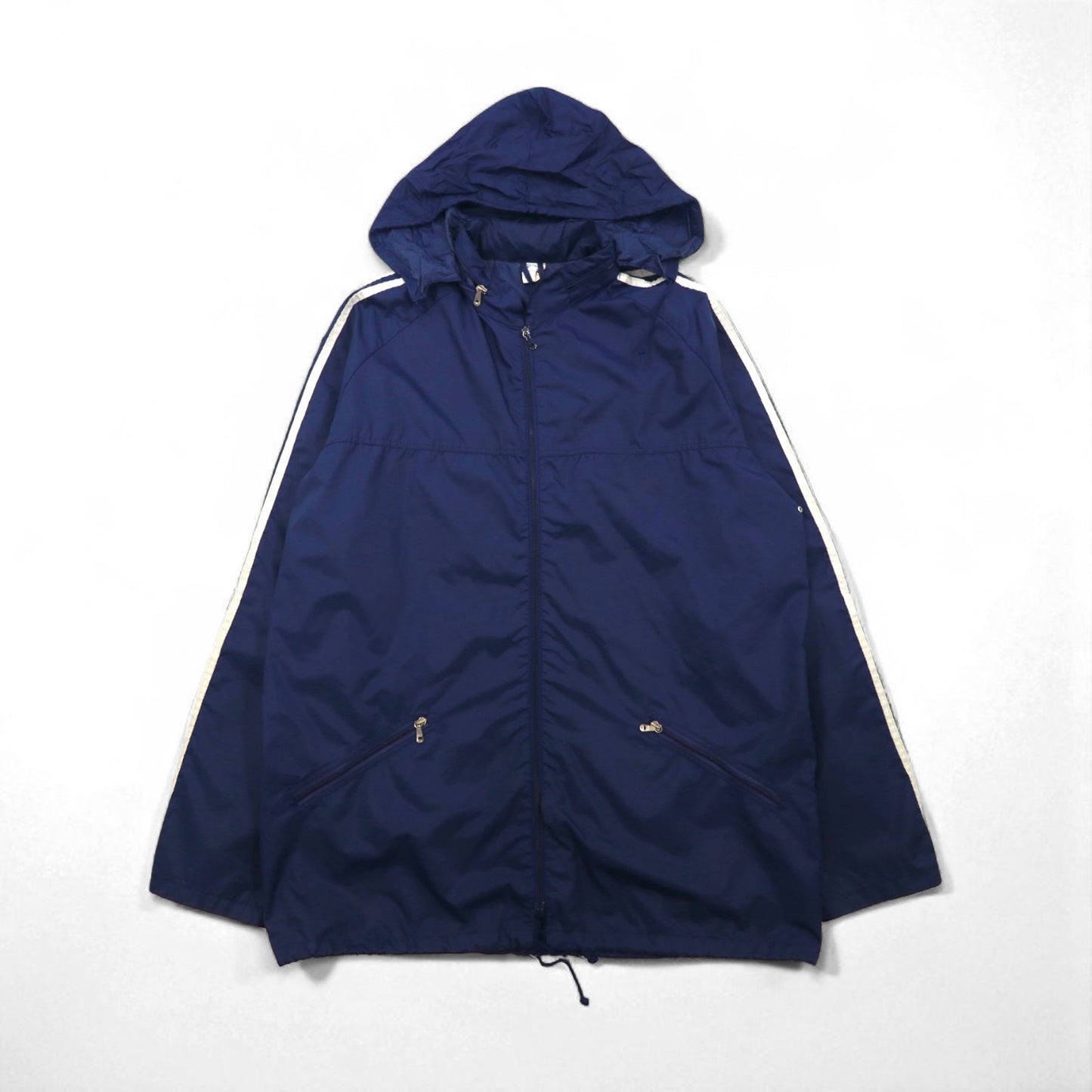 Adidas 1970s Nylon Parka Jacket, Size XL, Navy, with Hood Storage, Made in Former Yugoslavia
